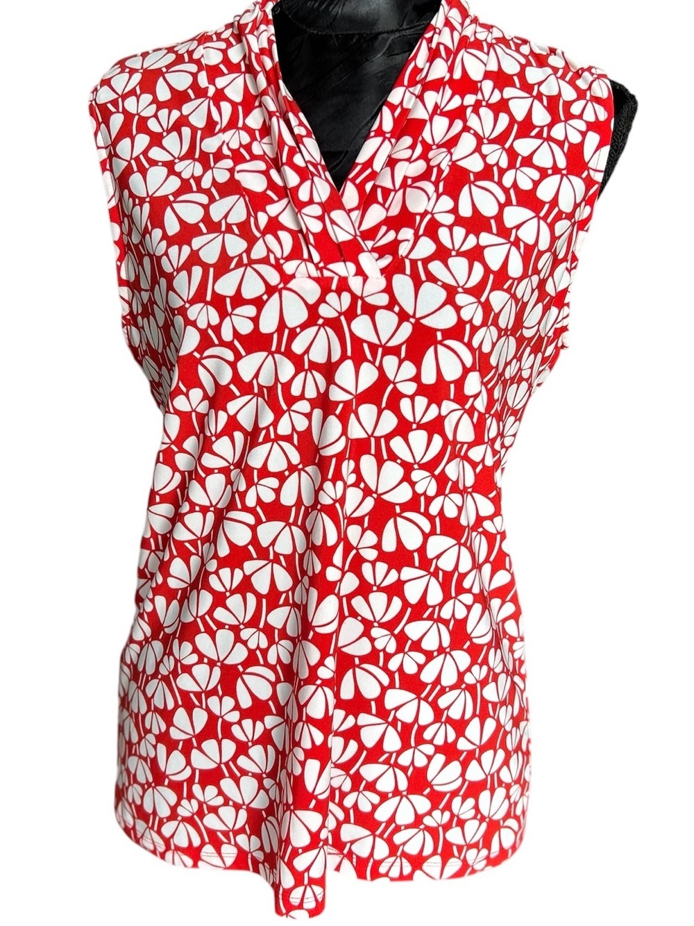 Anne Klein Red White Mod Geometric Sleeveless